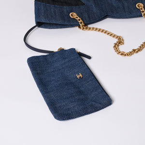 Like new CHANEL Chain tote bag AS3857 Random number here mark denim indigo blue used 4a000988