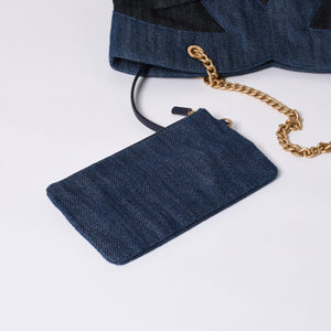 Like new CHANEL Chain tote bag AS3857 Random number here mark denim indigo blue used 4a000988