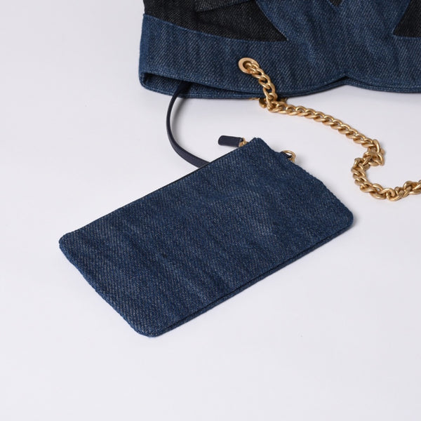 Like new CHANEL Chain tote bag AS3857 Random number here mark denim indigo blue used 4a000988