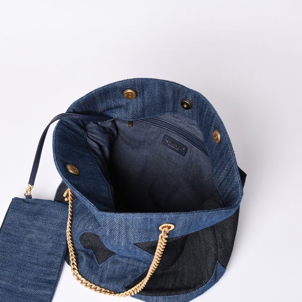 Like new CHANEL Chain tote bag AS3857 Random number here mark denim indigo blue used 4a000988