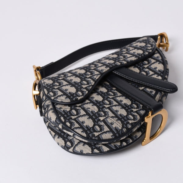 Very Good Condition Christian Dior Saddle Mini Bag Handbag M0456CTZQ Oblique Navy Used 4a000999