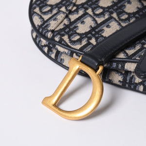 Very Good Condition Christian Dior Saddle Mini Bag Handbag M0456CTZQ Oblique Navy Used 4a000999