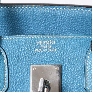 極美品 エルメス HERMES オータクロア 32 ハンドバッグ ブルージーン トゴ シルバー金具 レディース □J刻印中古 4a000973
