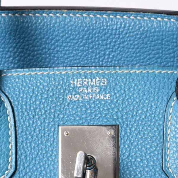 極美品 エルメス HERMES オータクロア 32 ハンドバッグ ブルージーン トゴ シルバー金具 レディース □J刻印中古 4a000973