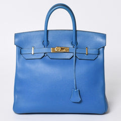 極美品 エルメス HERMES オータクロア 32 ハンドバッグ クシュベル ブルーフランス ゴールド金具 レディース □C刻印中古 4a000886