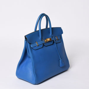 極美品 エルメス HERMES オータクロア 32 ハンドバッグ クシュベル ブルーフランス ゴールド金具 レディース □C刻印中古 4a000886