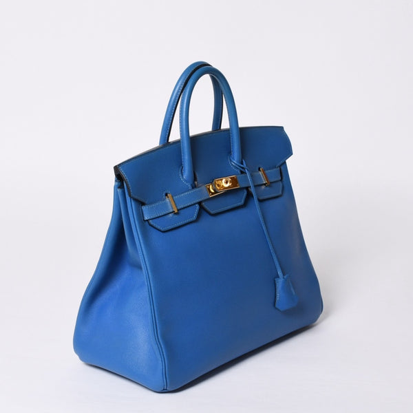 極美品 エルメス HERMES オータクロア 32 ハンドバッグ クシュベル ブルーフランス ゴールド金具 レディース □C刻印中古 4a000886