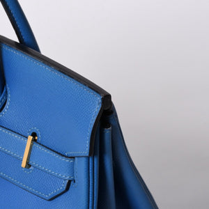 極美品 エルメス HERMES オータクロア 32 ハンドバッグ クシュベル ブルーフランス ゴールド金具 レディース □C刻印中古 4a000886