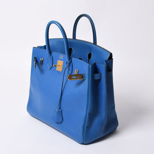 極美品 エルメス HERMES オータクロア 32 ハンドバッグ クシュベル ブルーフランス ゴールド金具 レディース □C刻印中古 4a000886