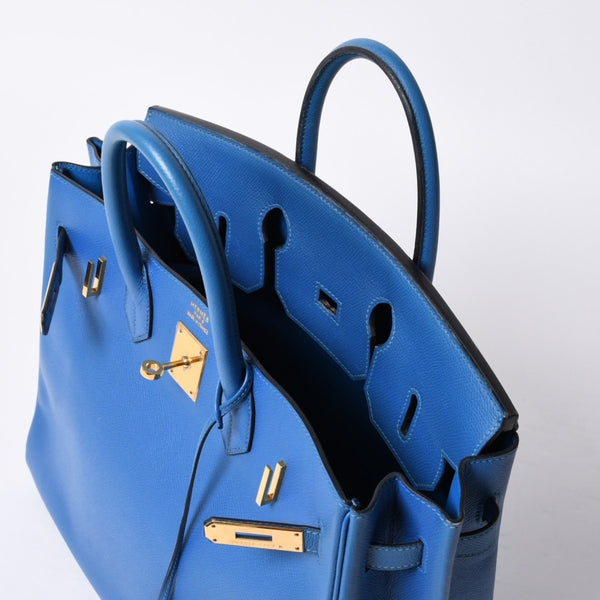 極美品 エルメス HERMES オータクロア 32 ハンドバッグ クシュベル ブルーフランス ゴールド金具 レディース □C刻印中古 4a000886