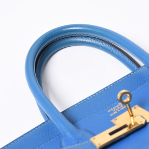 極美品 エルメス HERMES オータクロア 32 ハンドバッグ クシュベル ブルーフランス ゴールド金具 レディース □C刻印中古 4a000886