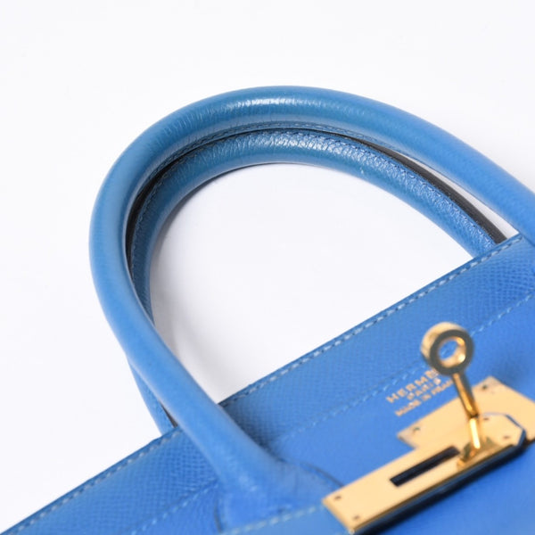 極美品 エルメス HERMES オータクロア 32 ハンドバッグ クシュベル ブルーフランス ゴールド金具 レディース □C刻印中古 4a000886