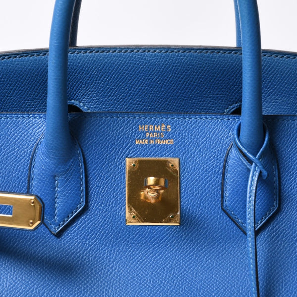 極美品 エルメス HERMES オータクロア 32 ハンドバッグ クシュベル ブルーフランス ゴールド金具 レディース □C刻印中古 4a000886