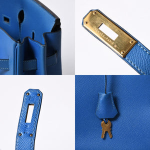 極美品 エルメス HERMES オータクロア 32 ハンドバッグ クシュベル ブルーフランス ゴールド金具 レディース □C刻印中古 4a000886