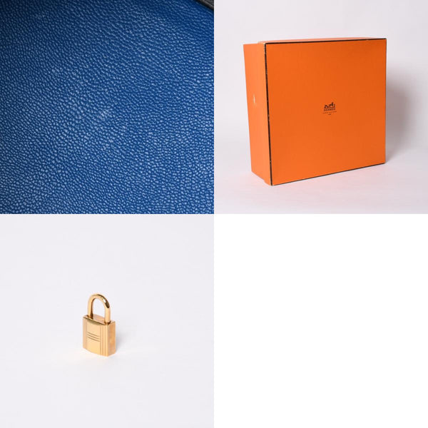 極美品 エルメス HERMES オータクロア 32 ハンドバッグ クシュベル ブルーフランス ゴールド金具 レディース □C刻印中古 4a000886