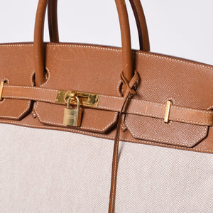 Very Good Condition HERMES Birkin 40 Natural Brown Canvas x Couchevel 40cm 〇Y Engraved Gold Hardware Handbag Used 4a001013