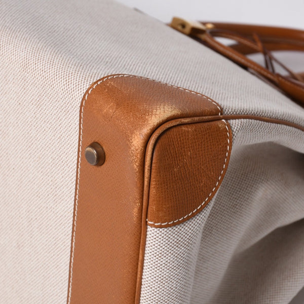 Very Good Condition HERMES Birkin 40 Natural Brown Canvas x Couchevel 40cm 〇Y Engraved Gold Hardware Handbag Used 4a001013