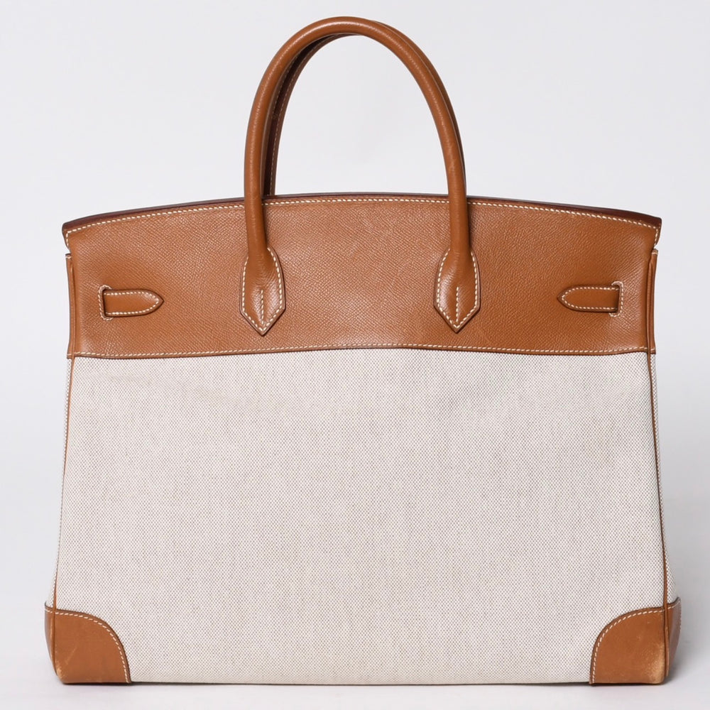 極美品 HERMES エルメス バーキン40 ナチュラルブラウン キャンバス×クシュベル 40cm 〇Y刻印 ゴールド金具 ハンドバッグ 中古 4a001013
