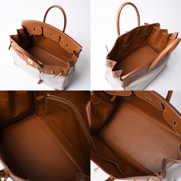 Very Good Condition HERMES Birkin 40 Natural Brown Canvas x Couchevel 40cm 〇Y Engraved Gold Hardware Handbag Used 4a001013