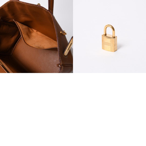 Very Good Condition HERMES Birkin 40 Natural Brown Canvas x Couchevel 40cm 〇Y Engraved Gold Hardware Handbag Used 4a001013