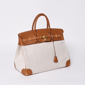 Very Good Condition HERMES Birkin 40 Natural Brown Canvas x Couchevel 40cm 〇Y Engraved Gold Hardware Handbag Used 4a001013