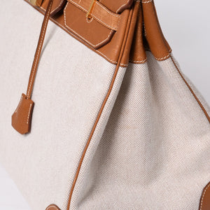 Very Good Condition HERMES Birkin 40 Natural Brown Canvas x Couchevel 40cm 〇Y Engraved Gold Hardware Handbag Used 4a001013