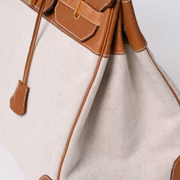 Very Good Condition HERMES Birkin 40 Natural Brown Canvas x Couchevel 40cm 〇Y Engraved Gold Hardware Handbag Used 4a001013