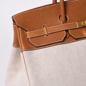 Very Good Condition HERMES Birkin 40 Natural Brown Canvas x Couchevel 40cm 〇Y Engraved Gold Hardware Handbag Used 4a001013