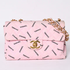 CHANEL Deca Matelasse 34 S Flap W Chain Shoulder Bag Coco Mark Canvas Pink Gold Hardware Good Used 4a001016