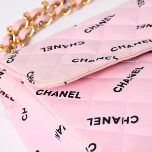 CHANEL Deca Matelasse 34 S Flap W Chain Shoulder Bag Coco Mark Canvas Pink Gold Hardware Good Used 4a001016