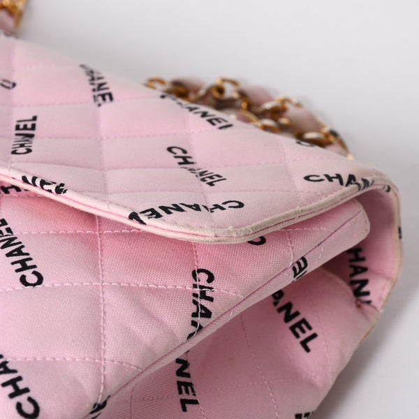 CHANEL Deca Matelasse 34 S Flap W Chain Shoulder Bag Coco Mark Canvas Pink Gold Hardware Good Used 4a001016
