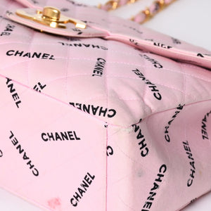 CHANEL Deca Matelasse 34 S Flap W Chain Shoulder Bag Coco Mark Canvas Pink Gold Hardware Good Used 4a001016