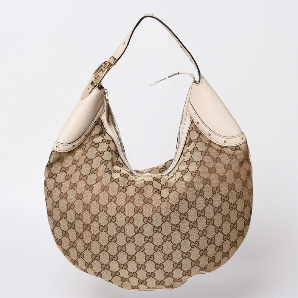 GUCCI グッチ GGキャンバス 145764 Shoulder Bag ワンショルダーバッグ ホワイト ブラウン 美品 中古 4a000268