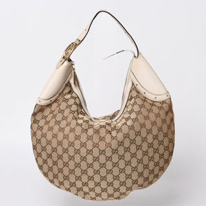 GUCCI グッチ GGキャンバス 145764 Shoulder Bag ワンショルダーバッグ ホワイト ブラウン 美品 中古 4a000268