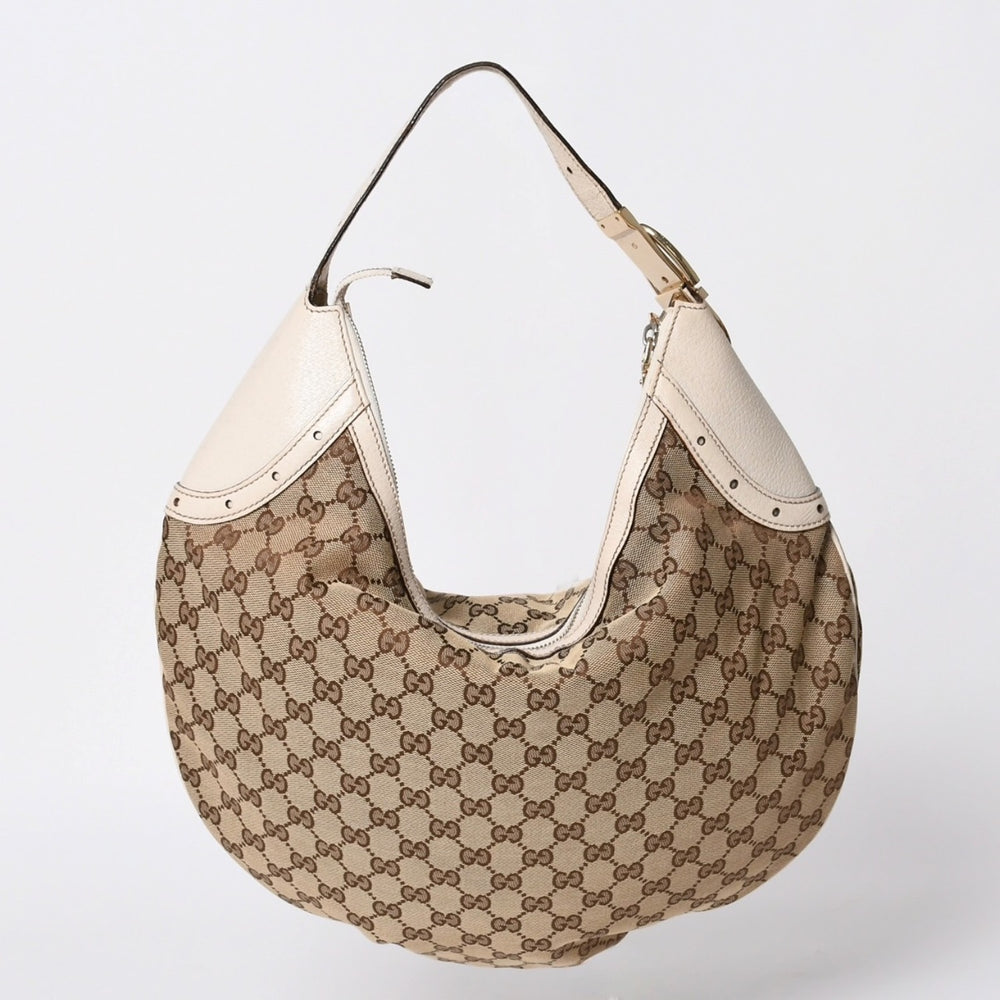 GUCCI グッチ GGキャンバス 145764 Shoulder Bag ワンショルダーバッグ ホワイト ブラウン 美品 中古 4a000268