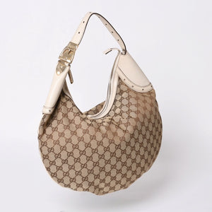 GUCCI グッチ GGキャンバス 145764 Shoulder Bag ワンショルダーバッグ ホワイト ブラウン 美品 中古 4a000268