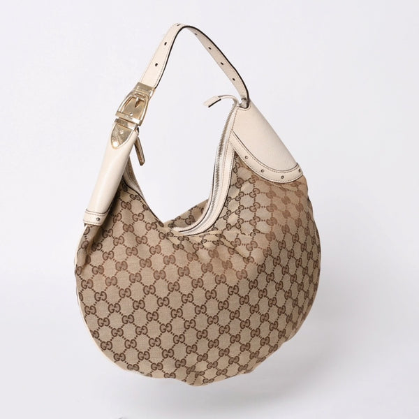 GUCCI グッチ GGキャンバス 145764 Shoulder Bag ワンショルダーバッグ ホワイト ブラウン 美品 中古 4a000268