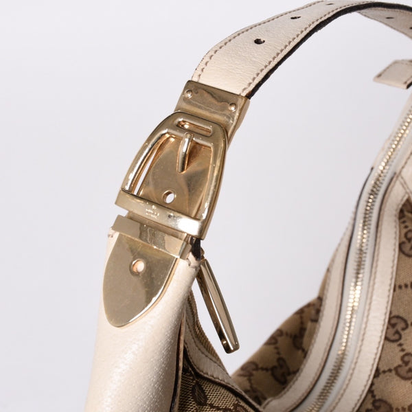 GUCCI グッチ GGキャンバス 145764 Shoulder Bag ワンショルダーバッグ ホワイト ブラウン 美品 中古 4a000268