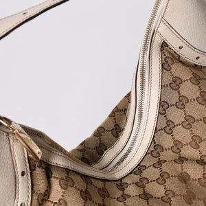 GUCCI グッチ GGキャンバス 145764 Shoulder Bag ワンショルダーバッグ ホワイト ブラウン 美品 中古 4a000268