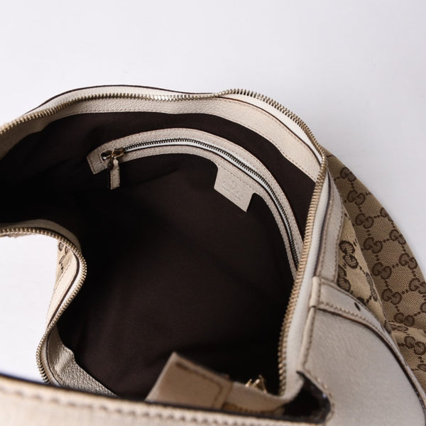 GUCCI グッチ GGキャンバス 145764 Shoulder Bag ワンショルダーバッグ ホワイト ブラウン 美品 中古 4a000268