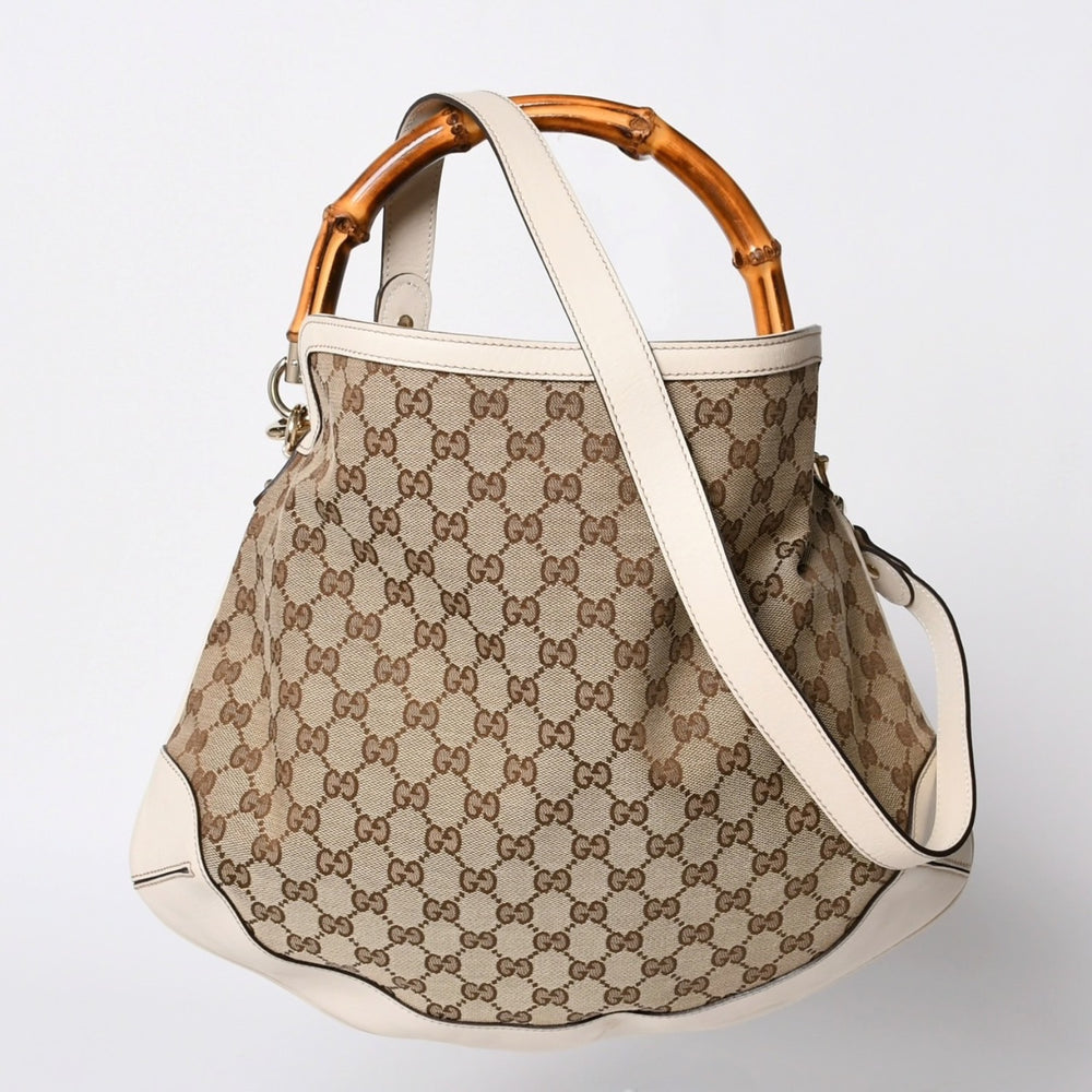 GUCCI グッチ バンブー 2WAY Hand Bag ハンドバッグ GGキャンバス 169961 ベージュ×アイボリー 美品 中古 4a000749