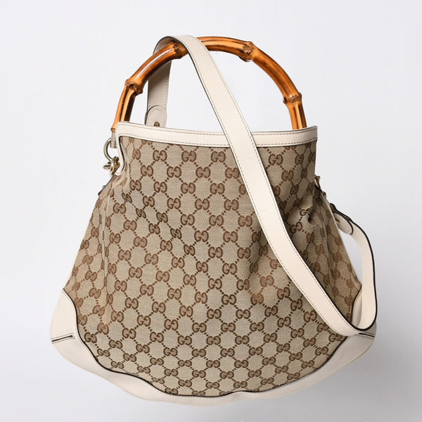 GUCCI Gucci Bamboo 2WAY Hand Bag Handbag GG Canvas 169961 Beige x Ivory Good Condition Used 4a000749