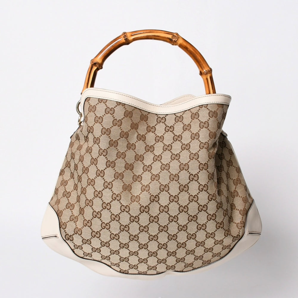 GUCCI グッチ バンブー 2WAY Hand Bag ハンドバッグ GGキャンバス 169961 ベージュ×アイボリー 美品 中古 4a000749
