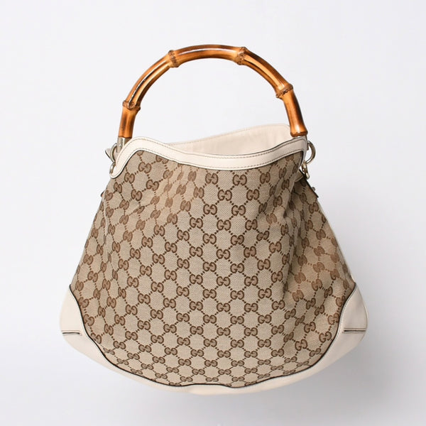 GUCCI Gucci Bamboo 2WAY Hand Bag Handbag GG Canvas 169961 Beige x Ivory Good Condition Used 4a000749
