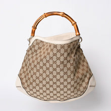 画像をギャラリービューアに読み込む, GUCCI グッチ バンブー 2WAY Hand Bag ハンドバッグ GGキャンバス 169961 ベージュ×アイボリー 美品 中古 4a000749