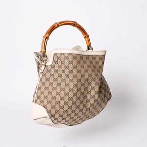 GUCCI Gucci Bamboo 2WAY Hand Bag Handbag GG Canvas 169961 Beige x Ivory Good Condition Used 4a000749