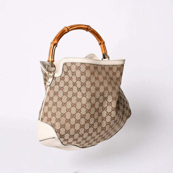 GUCCI Gucci Bamboo 2WAY Hand Bag Handbag GG Canvas 169961 Beige x Ivory Good Condition Used 4a000749