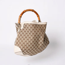 画像をギャラリービューアに読み込む, GUCCI グッチ バンブー 2WAY Hand Bag ハンドバッグ GGキャンバス 169961 ベージュ×アイボリー 美品 中古 4a000749
