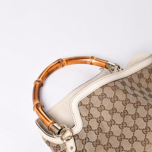 GUCCI Gucci Bamboo 2WAY Hand Bag Handbag GG Canvas 169961 Beige x Ivory Good Condition Used 4a000749