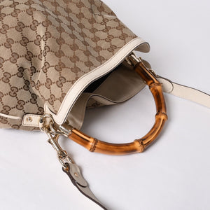 GUCCI Gucci Bamboo 2WAY Hand Bag Handbag GG Canvas 169961 Beige x Ivory Good Condition Used 4a000749